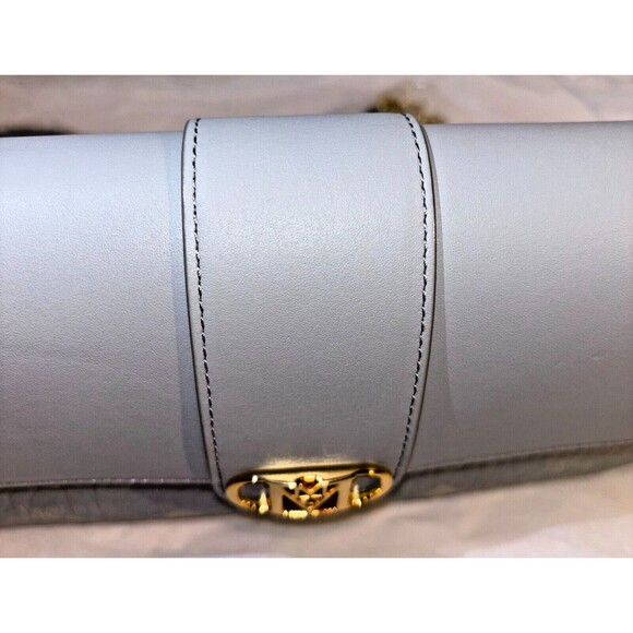 MCM Crossbody Purse Gray Leather Chic Preppy Designer Understated Gold Quiet Lux - Picture 13 of 15